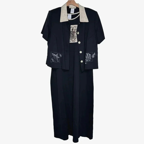 Sweet Jessie 2 piece black/tan maxi dress + short sleeve jacket turtle shells 2X - Picture 1 of 9